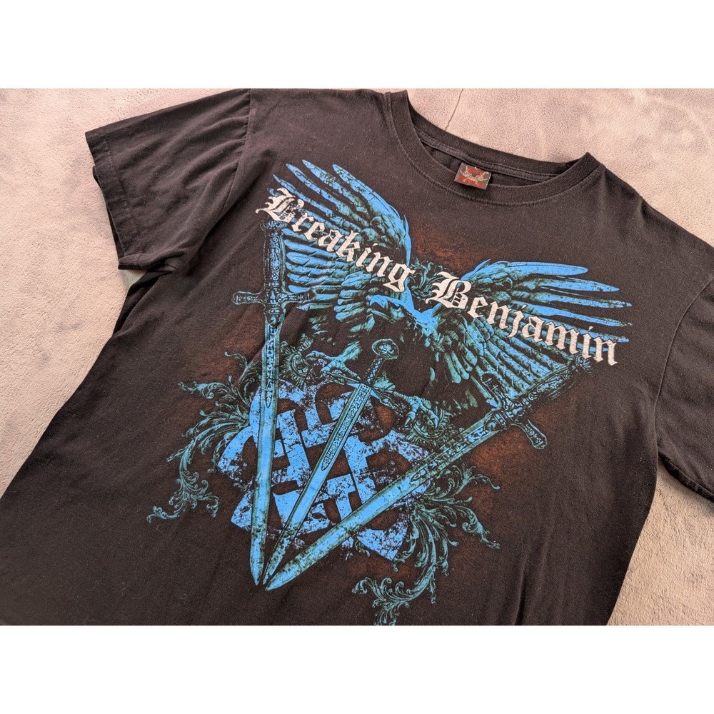 Breaking Benjamin Band T-Shirt Mens Large Black Graphic Double Sided Eagle  Tee